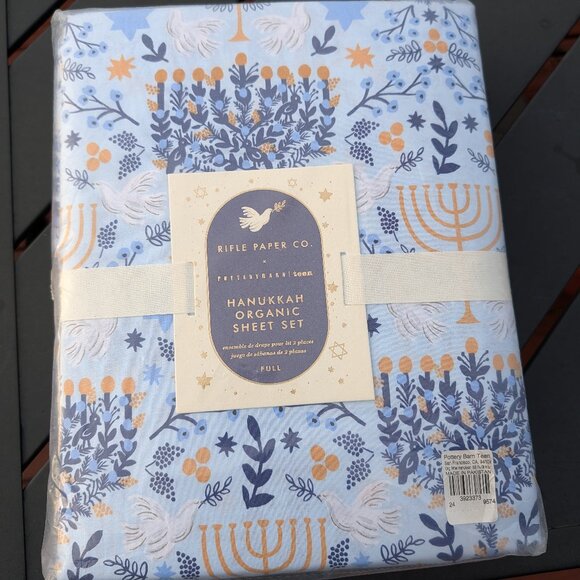 Pottery Barn Teen Rifle Paper Co Hanukkah Organic Cotton Sheet Set NEW Full - Picture 1 of 5